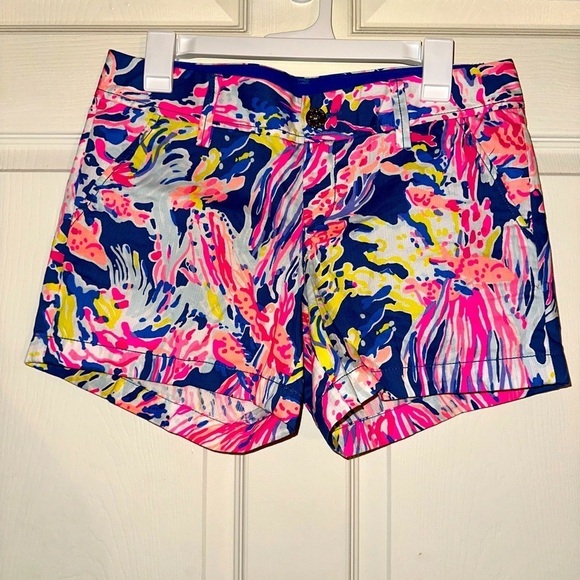NWOT Lilly Pulitzer women’s neon coral printed Callahan shorts 6 beach summer - Picture 1 of 6